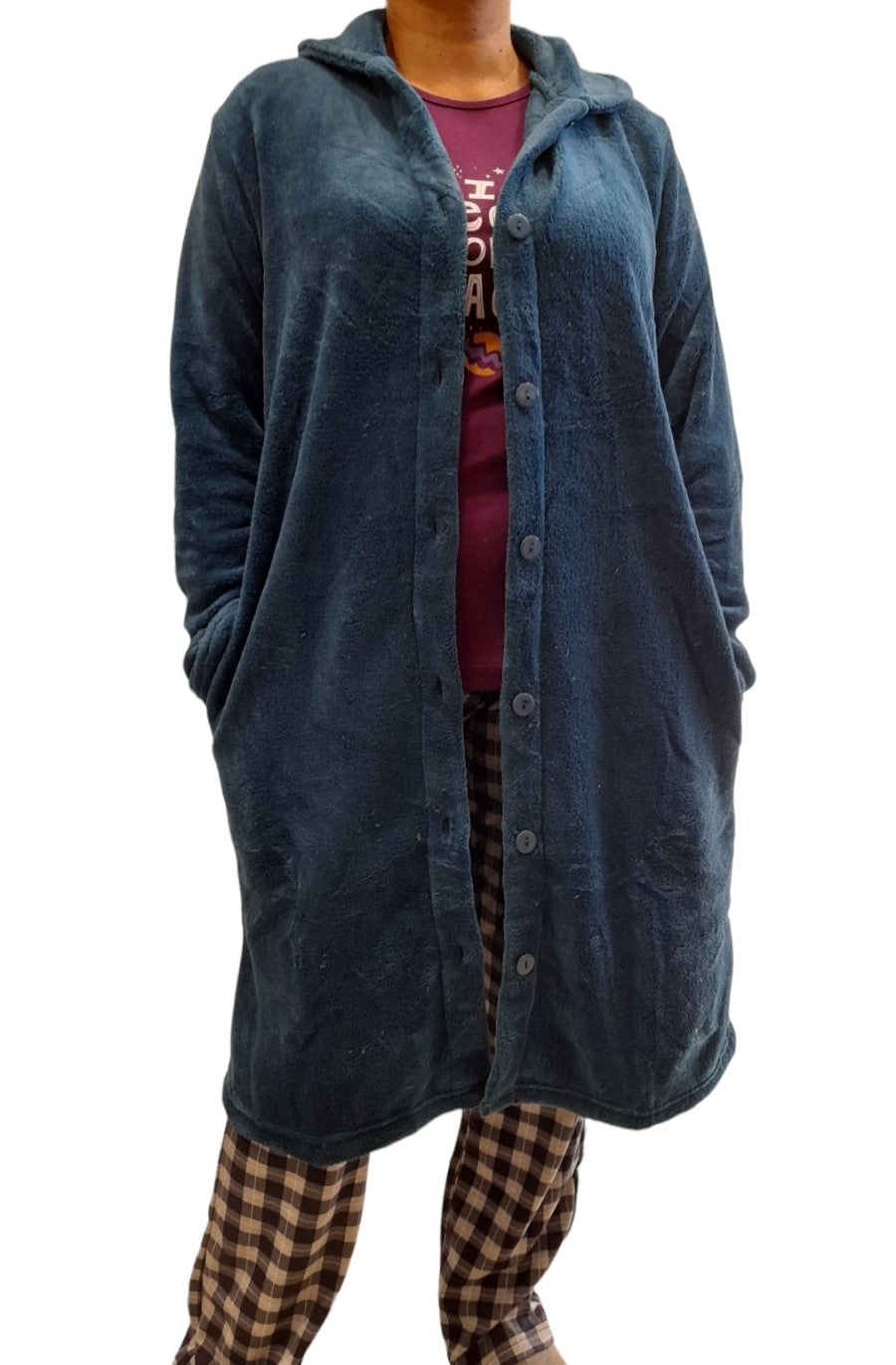 Ρόμπα μεσαίο μήκος Γυναικεία fleece με κουμπί #01227