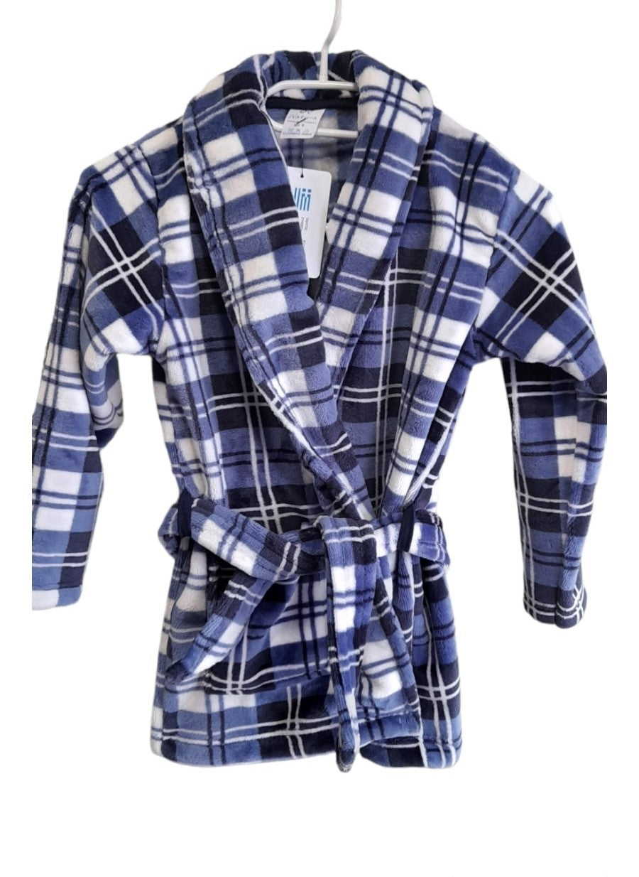 Polar fleece Ρόμπα αγοριών σε καρό, δετή στη μέση #0572