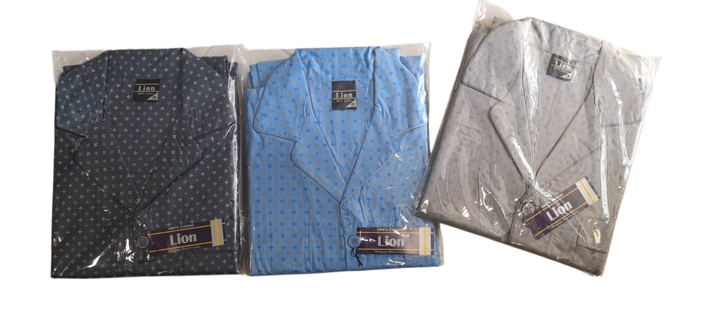 Κλασική ανδρική πιτζάμα Ποπλίνα-κουμπί μακρύ μανίκι. #1050