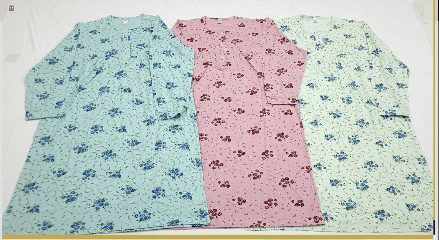 Νυχτικό κλασικό 100% βαμβακερό big floral με μακρύ μανίκι #1070