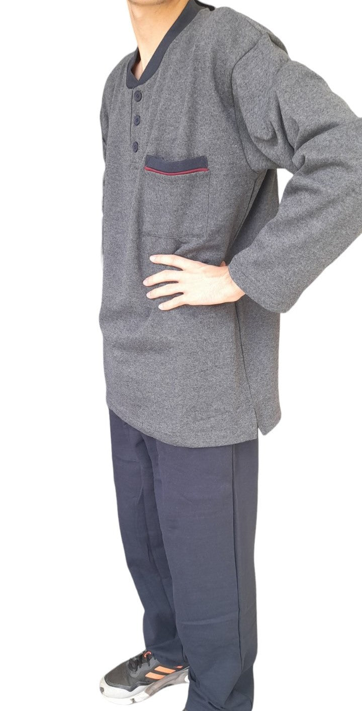 Ανδρική πιτζάμα με ενισχυμένο βαμβακερό φούτερ και 3 κουμπιά #1925