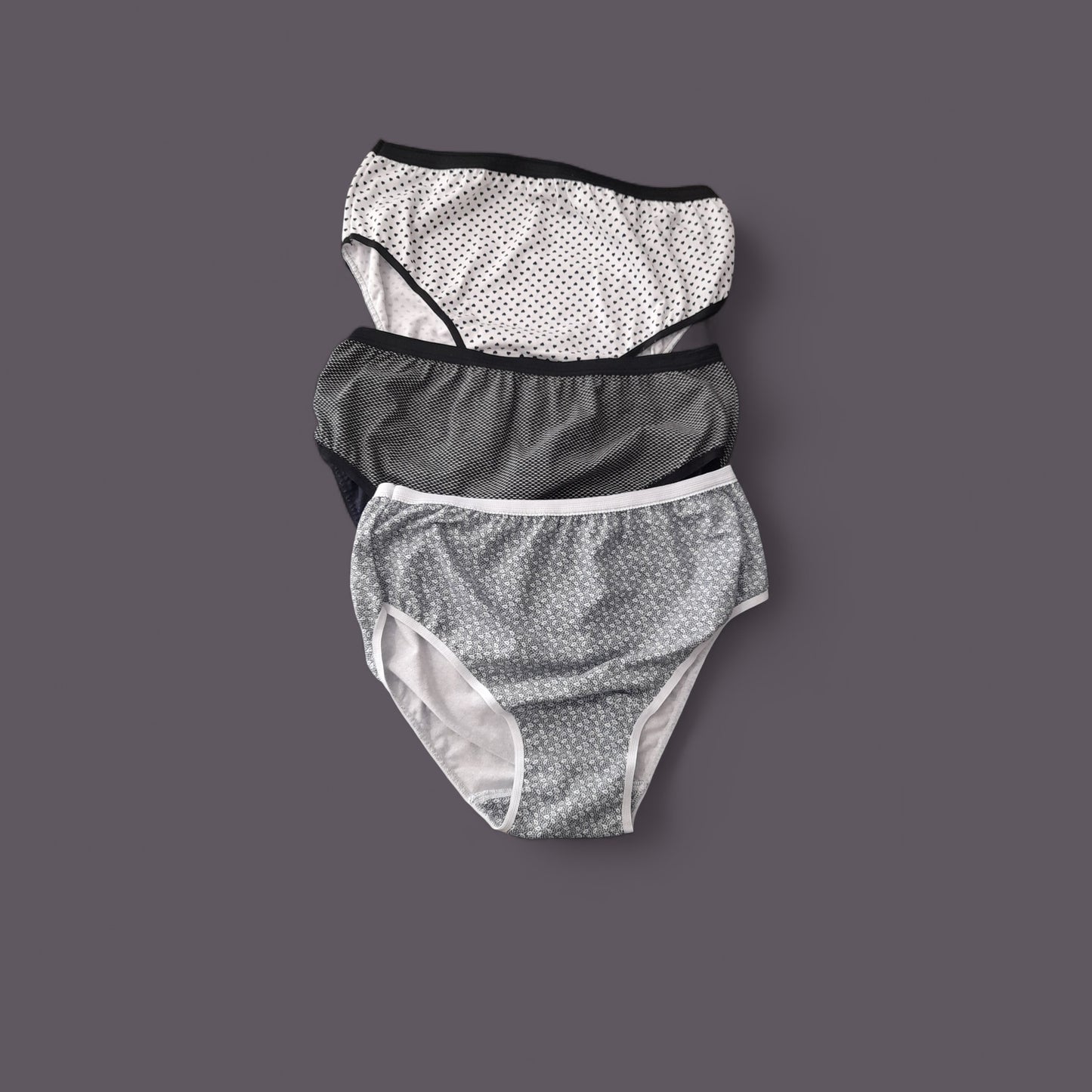 3-pack Γυναικείο βαμβακερό σλιπ 3/4 σε κλασική γραμμή και εμπριμέ σχέδιο #1205