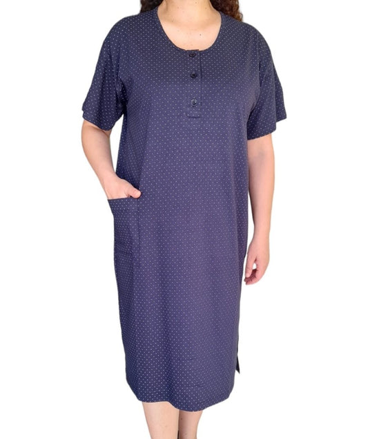 Μακό βαμβακερό φόρεμα με κοντό μανίκι Μαύρο ψιχαλωτό #32101