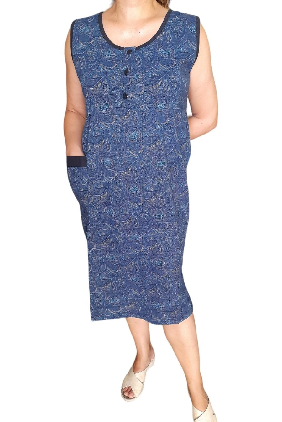 3XL Μακό βαμβακερό φόρεμα χωρίς μανίκι Εμπριμέ #10340