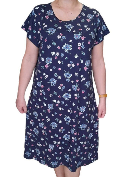 Κοντομάνικο φλοράλ φόρεμα βισκόζ σε ίσια γραμμή Α #2-23-289