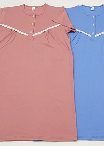 Κλασική Νυχτικιά με κοντό μανίκι βαμβακερή μονόχρωμη #22000