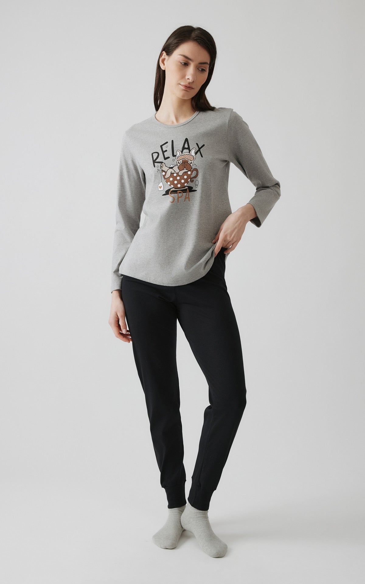 Minerva γυναικεία πιτζάμα βαμβάκι 100% Relax #52617 grey