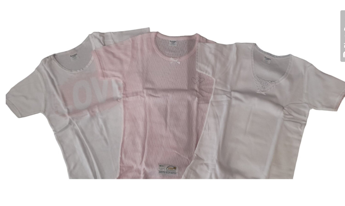 Σετ 3-μαζί Βαμβακερό 100% φανελάκι κοριτσιών με κοντό μανίκι #9575