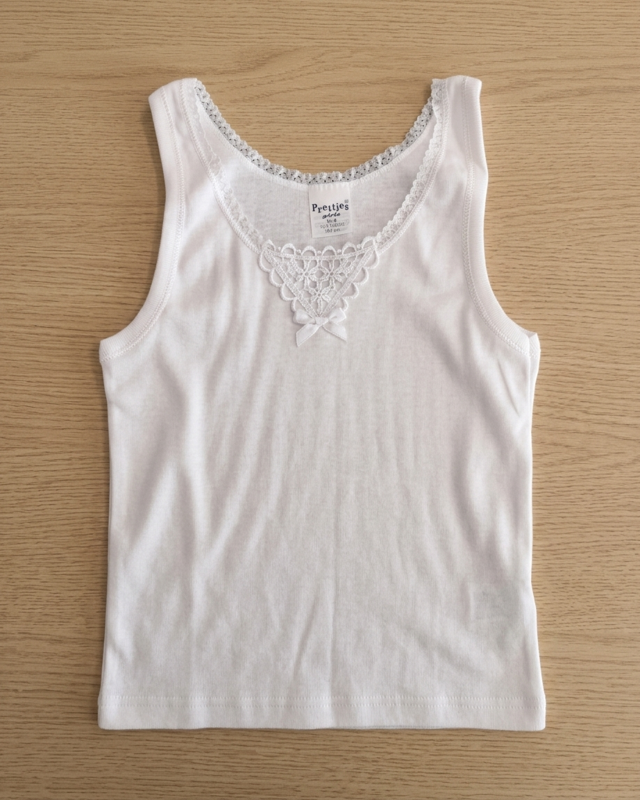 100% Cotton Girls Sleeveless Tank Top With Embroidery #7261-21