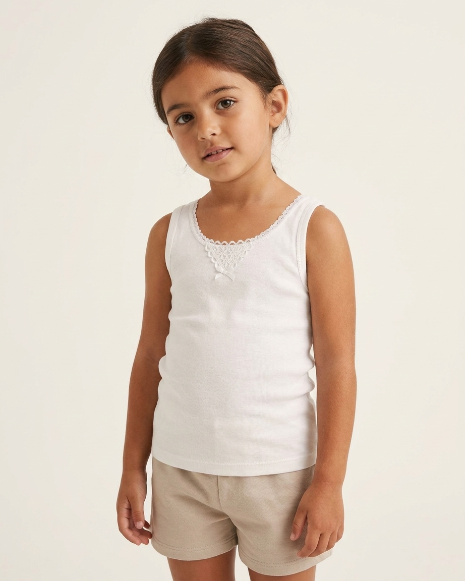 100% Cotton Girls Sleeveless Tank Top With Embroidery #7261-21
