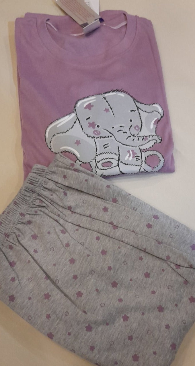 Βαμβακερό ίντερλοκ γυναικείο πιτζαμάκι με τύπωμα #21548