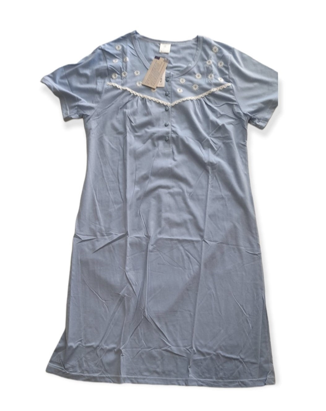 Κλασική Νυχτικιά με κοντό μανίκι βαμβακερή μονόχρωμη #22000