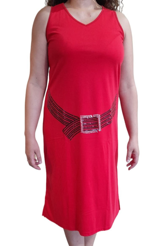 Μάξι φόρεμα viscose με ζωνάκι στρας αμάνικο #4434