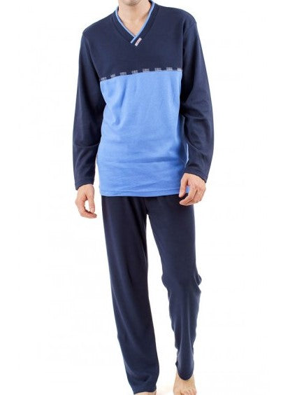 Ανδρική βαμβακερή πιτζάμα με βε γιακά #Β484