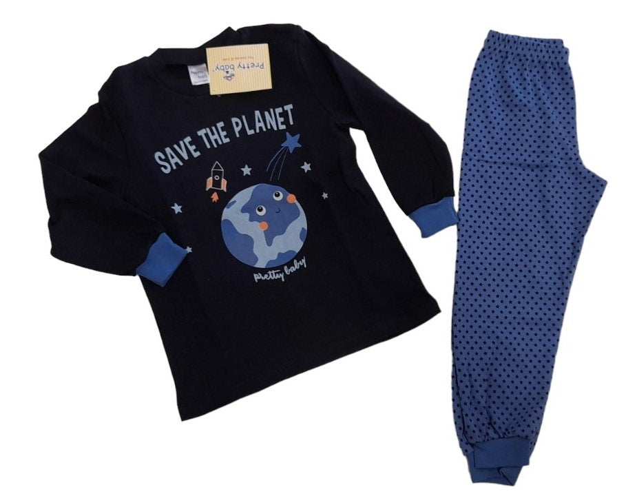 Πιτζάμα αγόρι space plane βαμβακερή με μανσέτες κάτω στο παντελόνι #63990