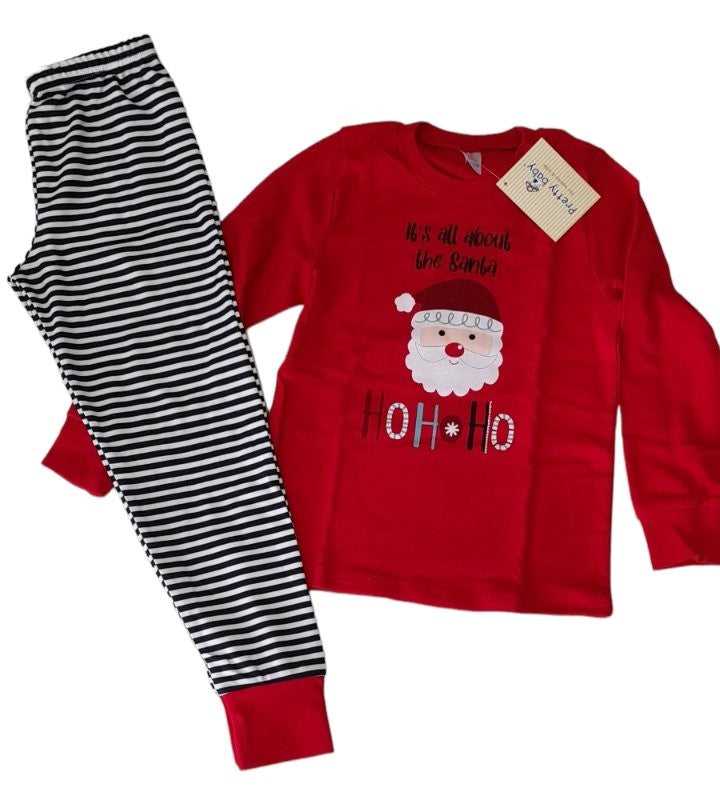 Πιτζάμα unisex SANTA βαμβακερή με μανσέτες κάτω στο παντελόνι #69919