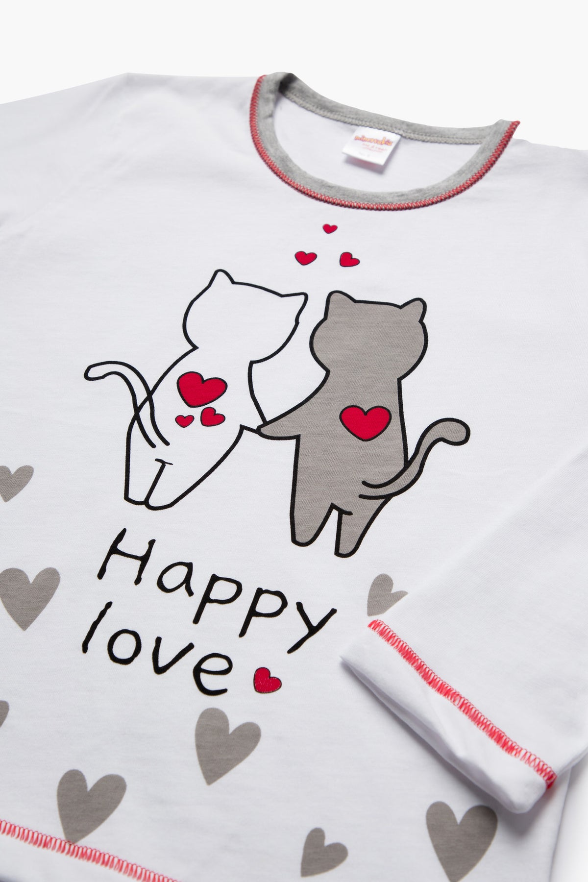 Πιτζάμα κοριτσιών Happy Love με μανσέτα στο παντελόνι Μινέρβα #61881