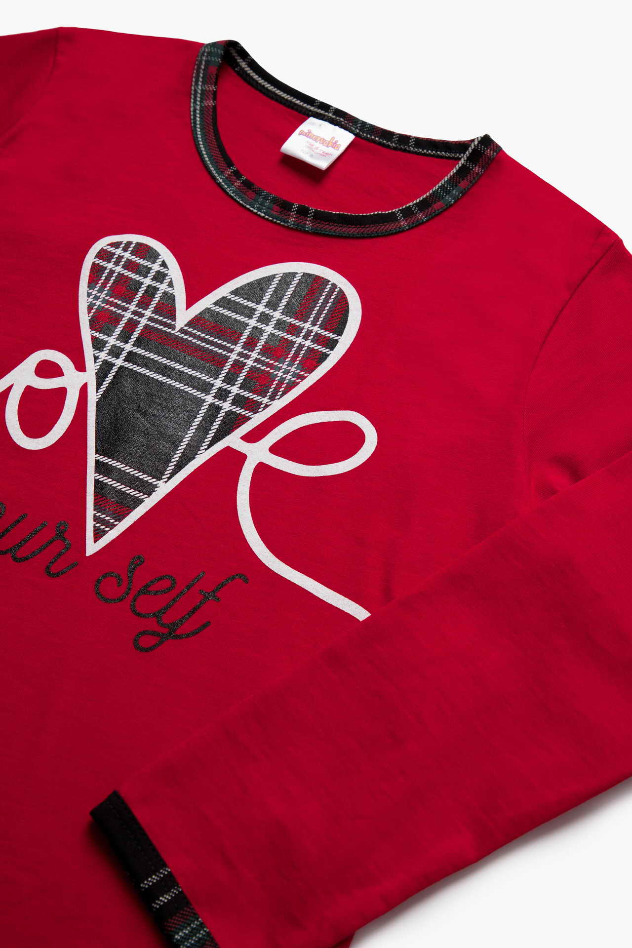 Πιτζάμα κοριτσιών hart με μανσέτα στο παντελόνι καρώ Μινέρβα #61884