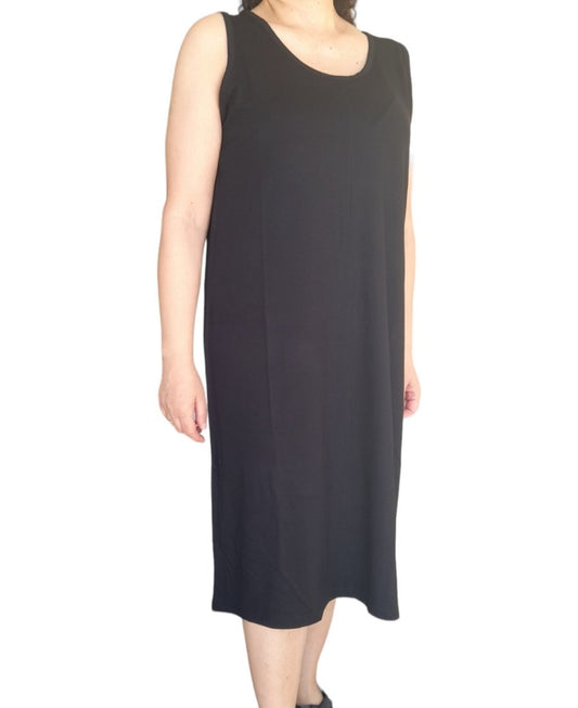 Μαύρο Φόρεμα βισκόζ ίσιο & χωρίς μανίκι #033