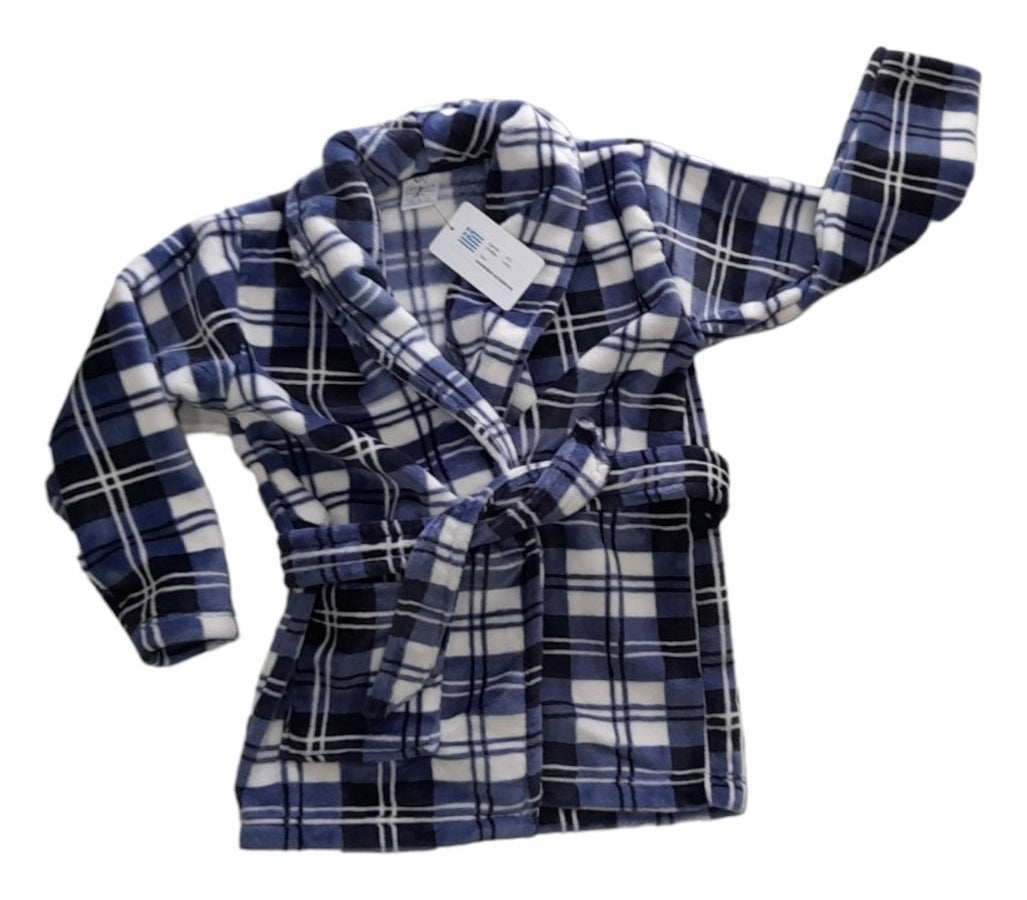 Polar fleece Ρόμπα αγοριών σε καρό, δετή στη μέση #0572