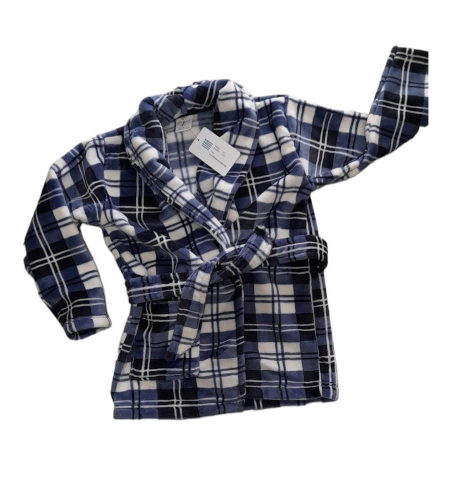Polar fleece Ρόμπα αγοριών σε καρό, δετή στη μέση #0572