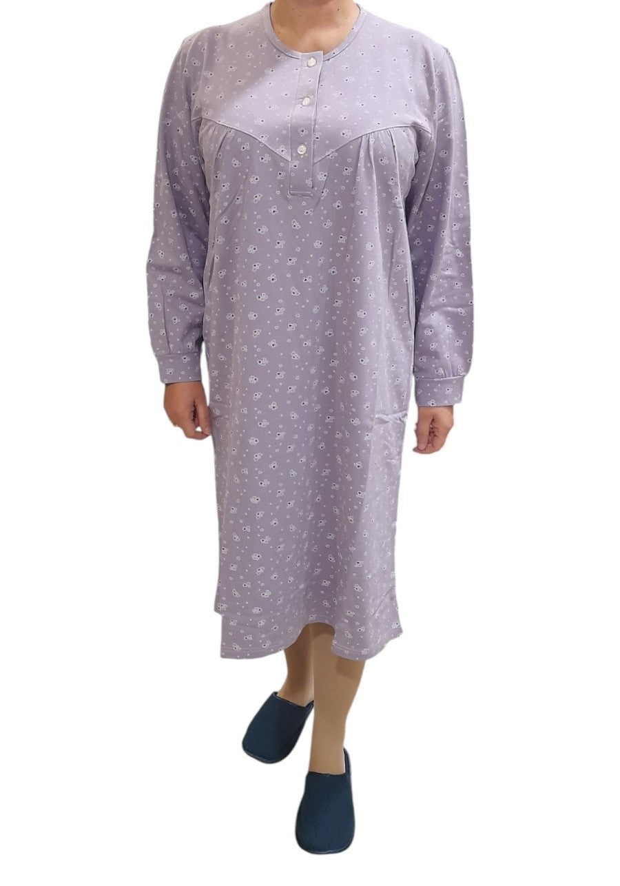 Νυχτικό κλασικό Φανέλα βαμβακερό χειμερινό με χνούδι #21618