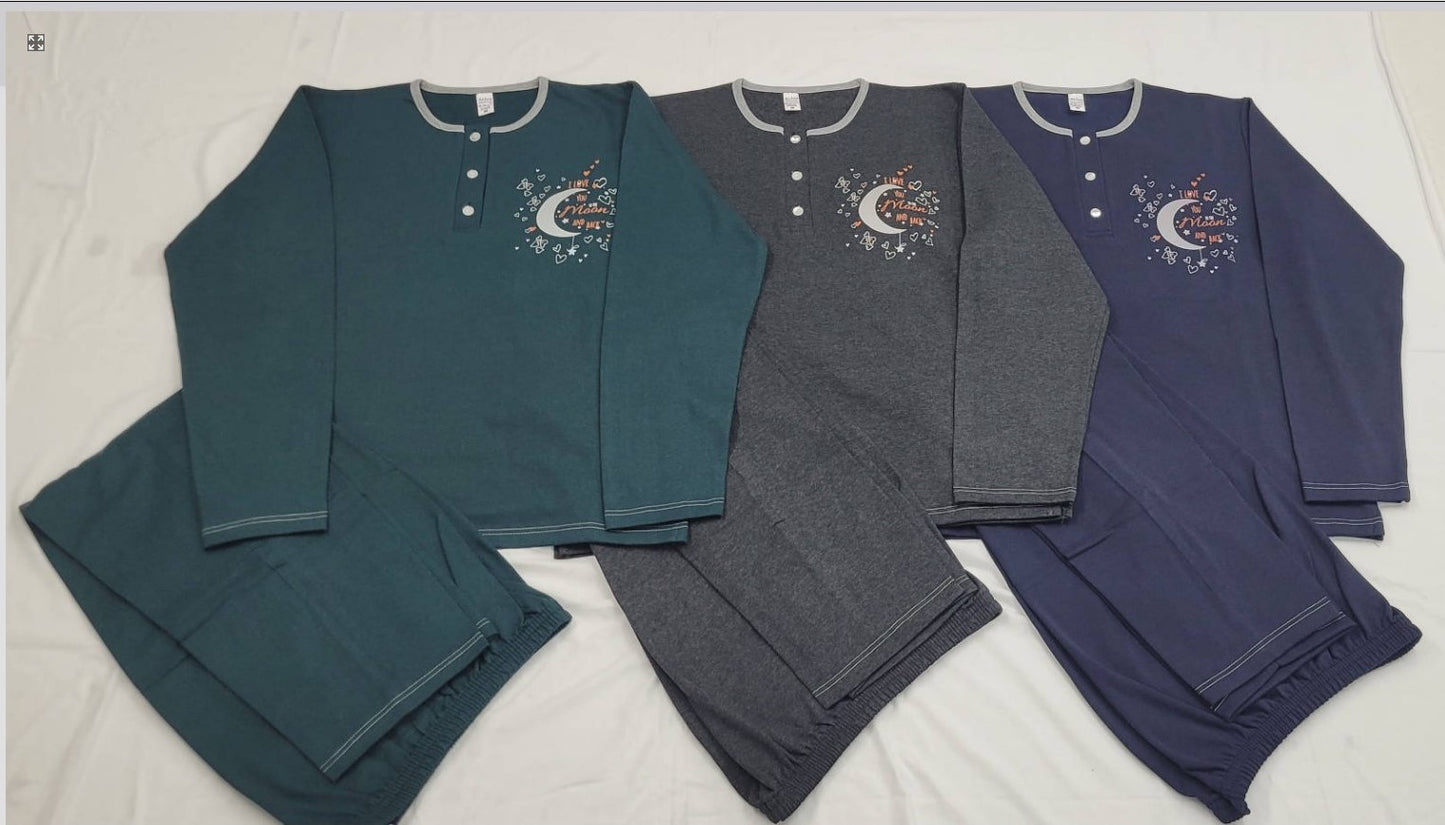 Γυναικεία φούτερ βαμβακερή πιτζάμα με μονόχρωμο παντελόνι #6521