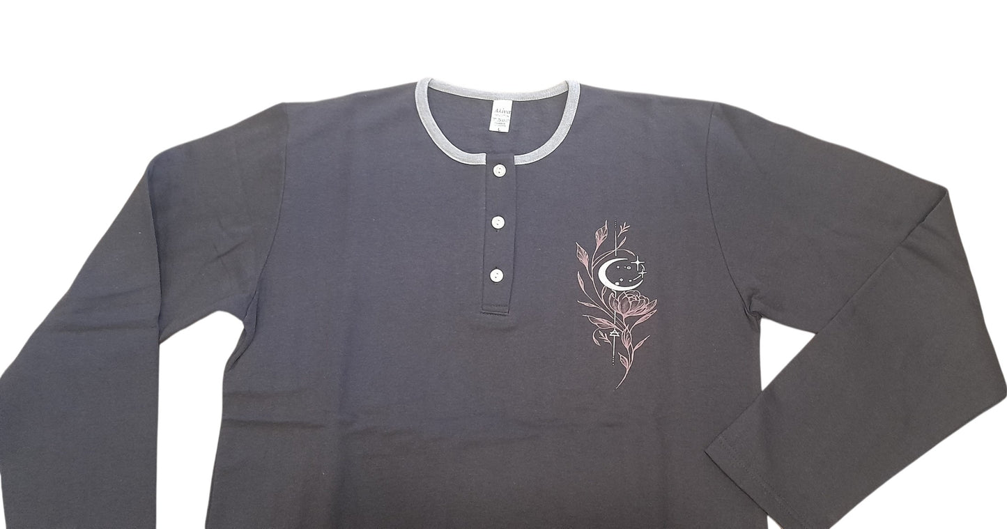 Γυναικεία φούτερ βαμβακερή πιτζάμα με μονόχρωμο παντελόνι #6521