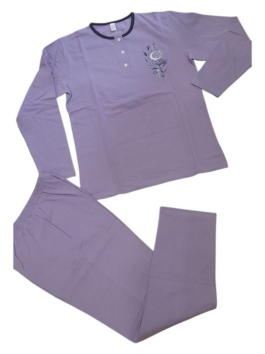 Γυναικεία φούτερ βαμβακερή πιτζάμα με μονόχρωμο παντελόνι #6521