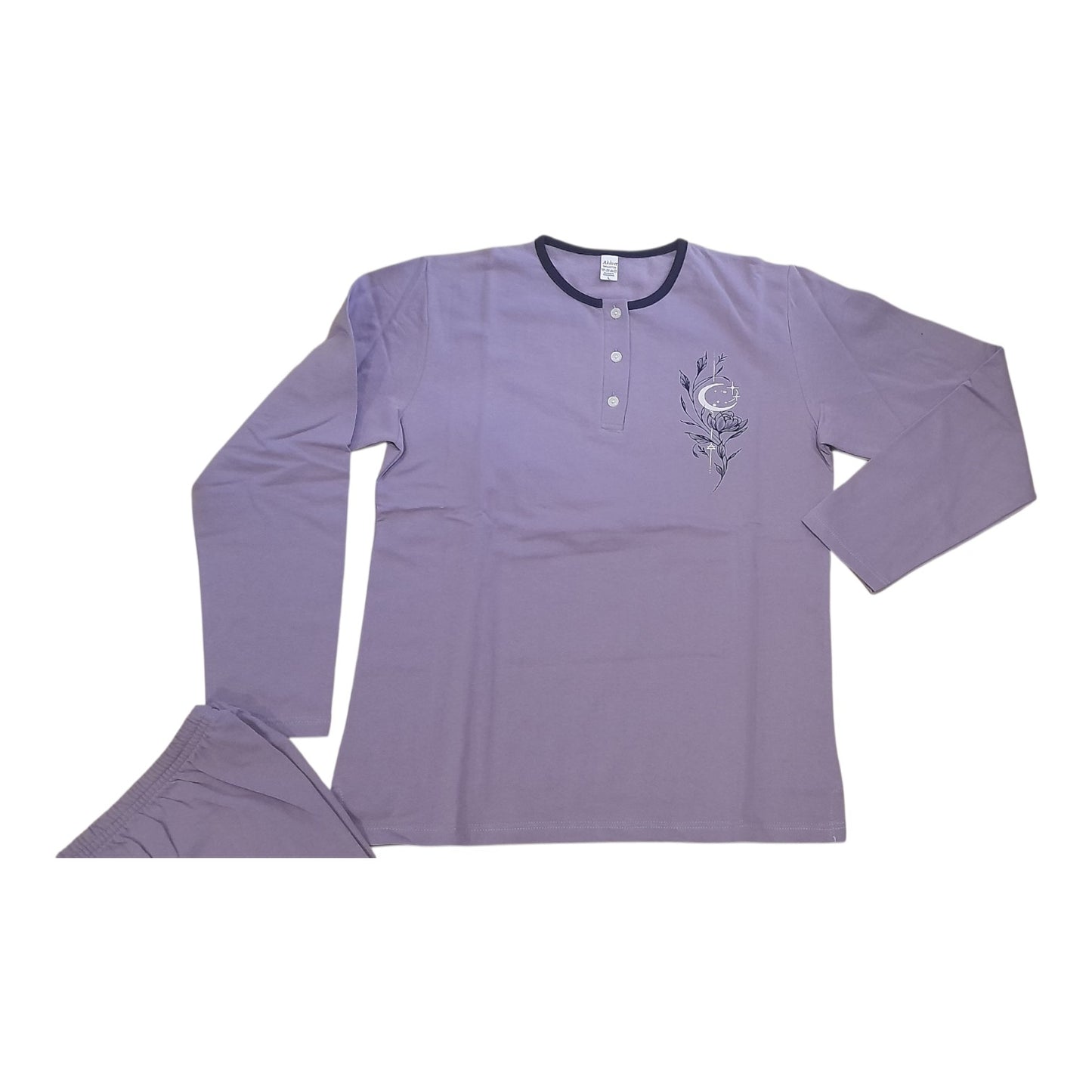 Γυναικεία φούτερ βαμβακερή πιτζάμα με μονόχρωμο παντελόνι #6521