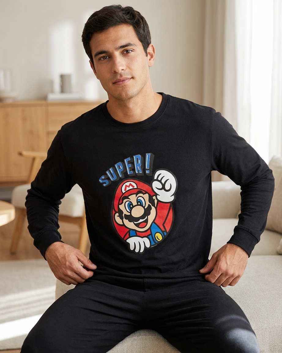 Ανδρική πιτζάμα 100% βαμβάκι τύπωμα SUPER MARIO #1307