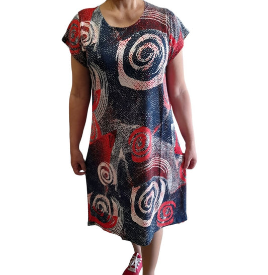 Φόρεμα βισκόζ Καλοκαιρινό με κοντό μανίκι σχέδιο coral vortex #24-289