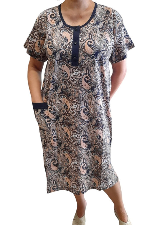 Κλασικό Μακό 3XL βαμβακερό φόρεμα με κοντό μανίκι Εμπριμέ #10330