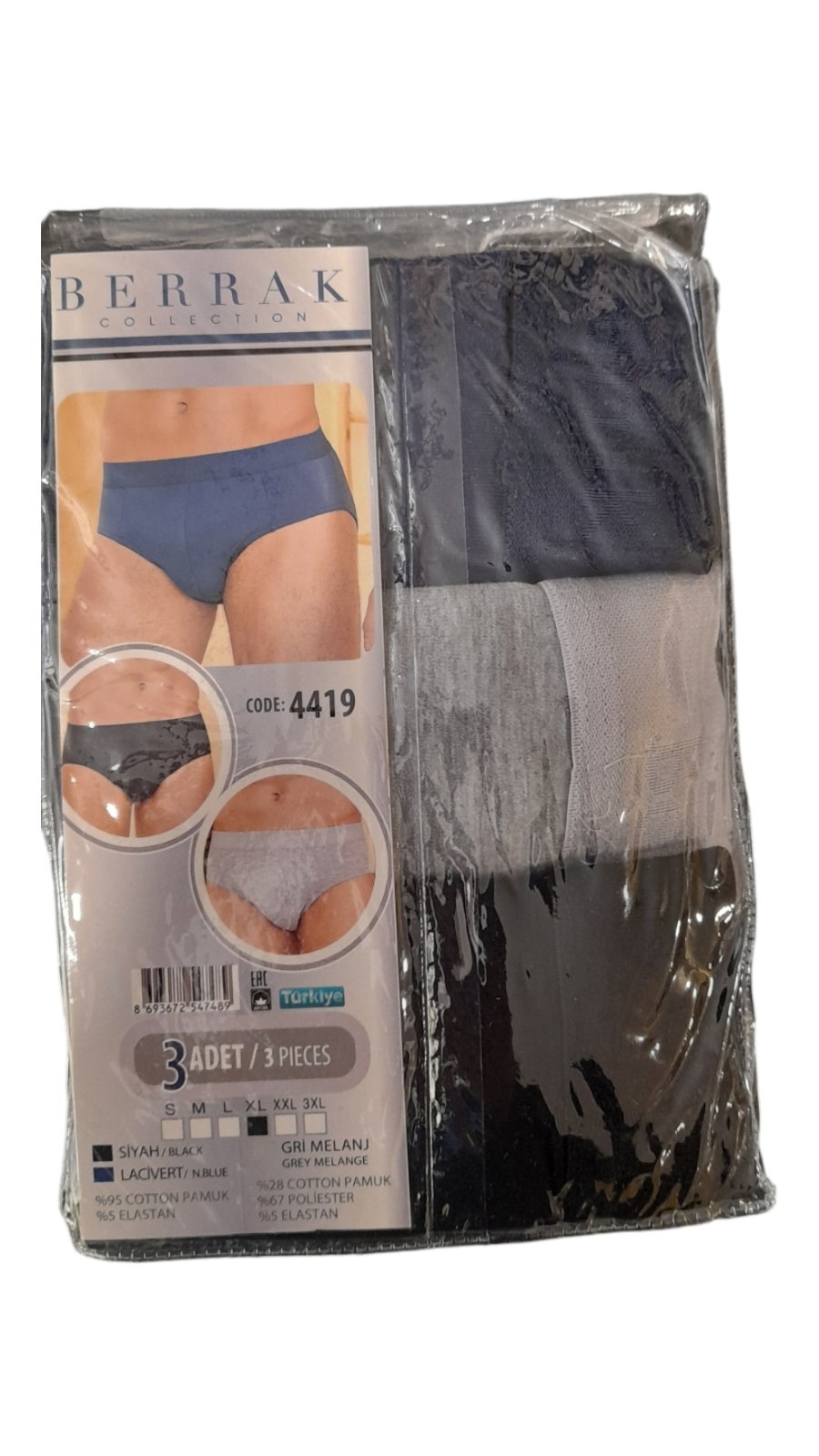 3-pack Ανδρικό σλιπ με εξωτερικό λάστιχο μονόχρωμο #4419