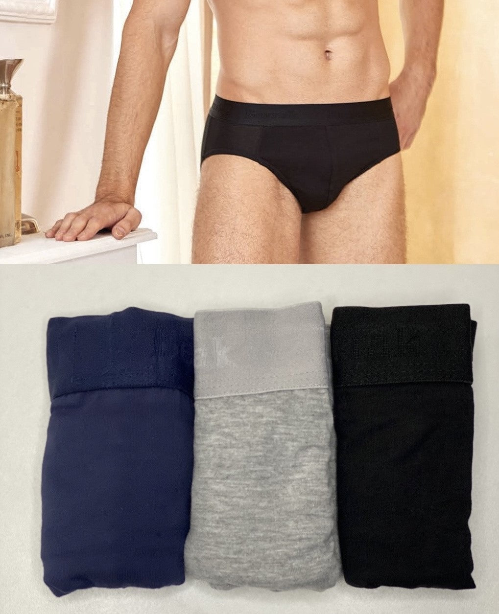 3-pack Ανδρικό σλιπ με εξωτερικό λάστιχο μονόχρωμο #4419