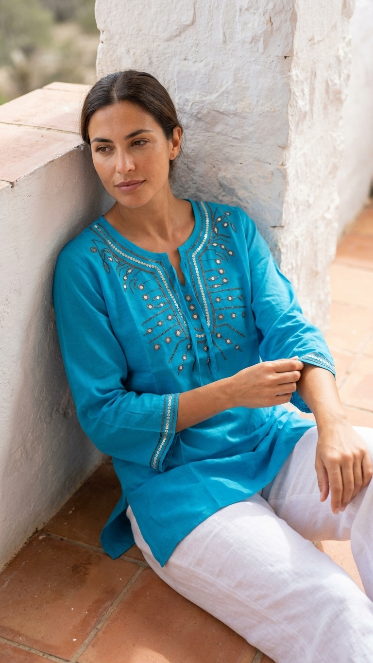 Short midi viscose kaftan with 3/4 sleeves #K4469