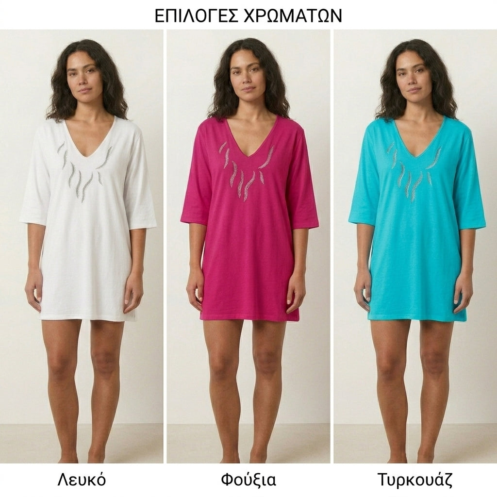 Καφτάνι βισκόζ κοντό midi με μανίκι 3/4 #K4482