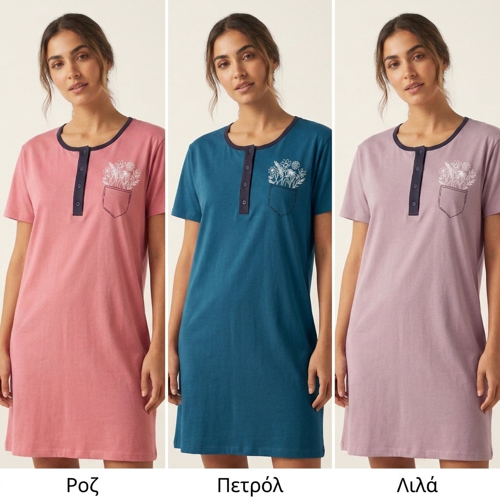 2-pack Νεανική Νυχτικιά βαμβακερή με κοντό μανίκι & τύπωμα #4953-2