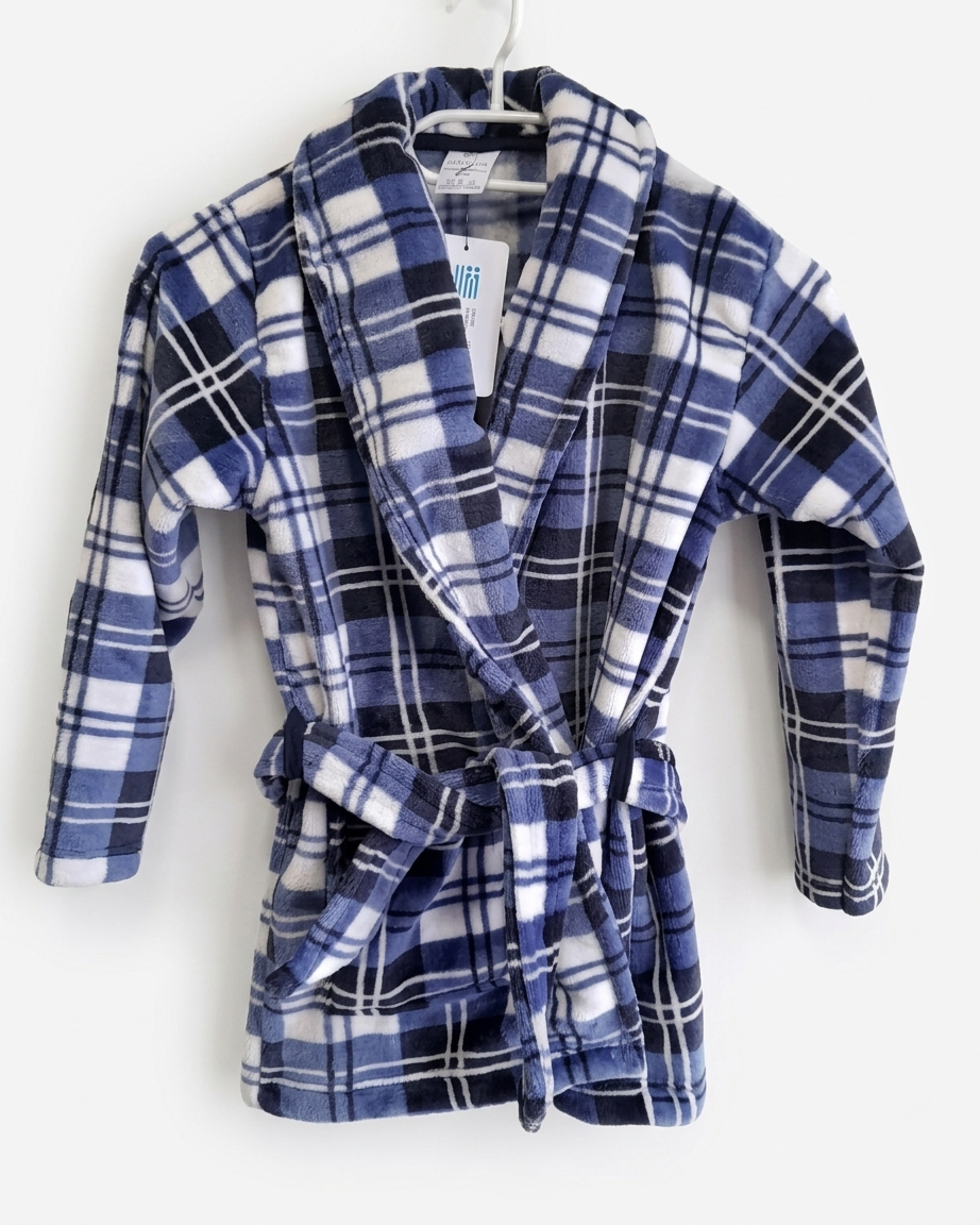 Polar fleece Ρόμπα αγοριών σε καρό, δετή στη μέση #0572