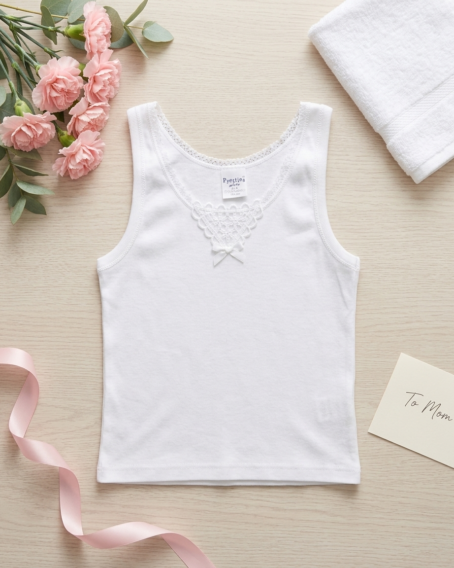 100% Cotton Girls Sleeveless Tank Top With Embroidery #7261-21