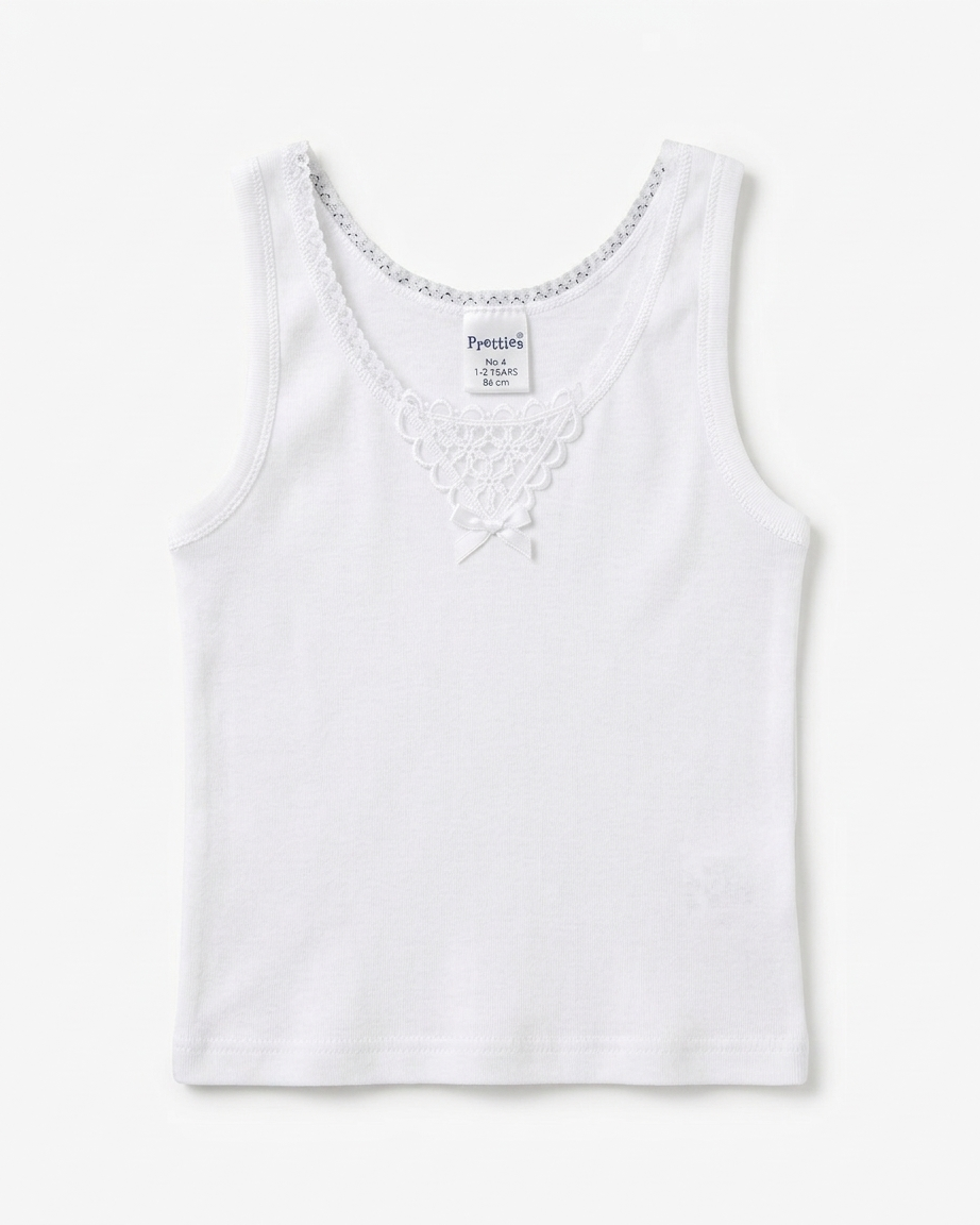 100% Cotton Girls Sleeveless Tank Top With Embroidery #7261-21