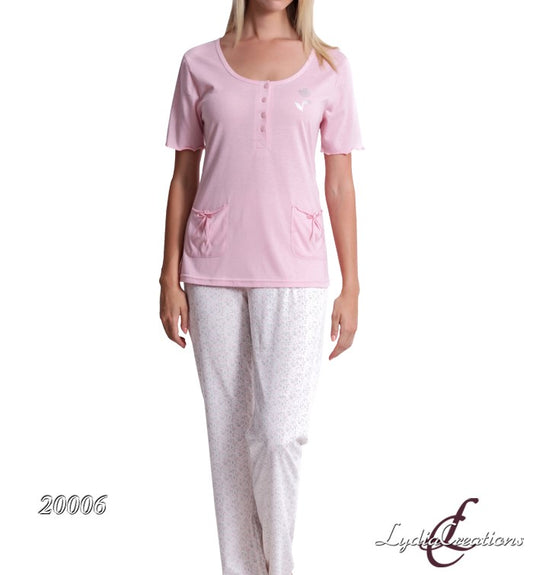 Πιτζάμα γυναικεία με μακρύ παντελόνι και κοντό μανίκι (Κωδ.: 20006)
