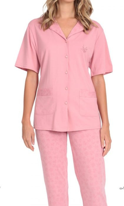 Γυναικεία πιτζάμα με κουμπί κοντό μανίκι & μακρύ παντελόνι #22008