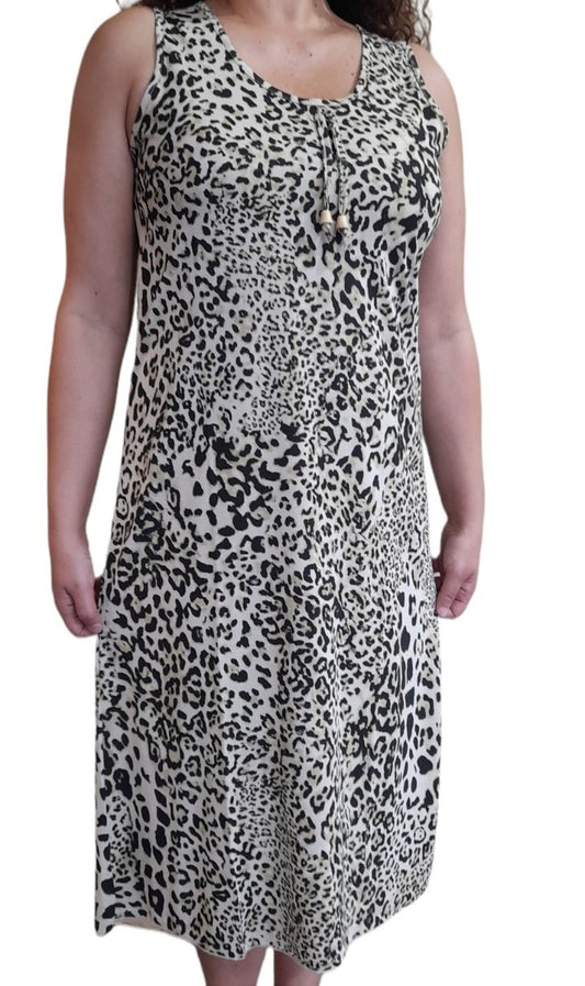 Μάξι καφτάνι viscose animal print αμάνικο #4447