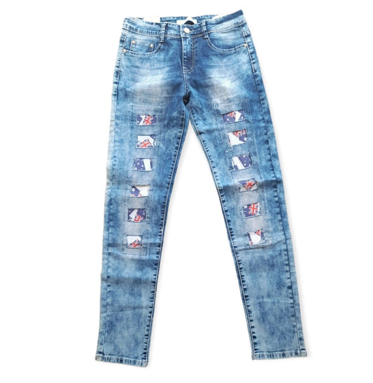 Jeans μακρύ παντελόνι "σημαίες" παιδικό - εφηβικό #5077