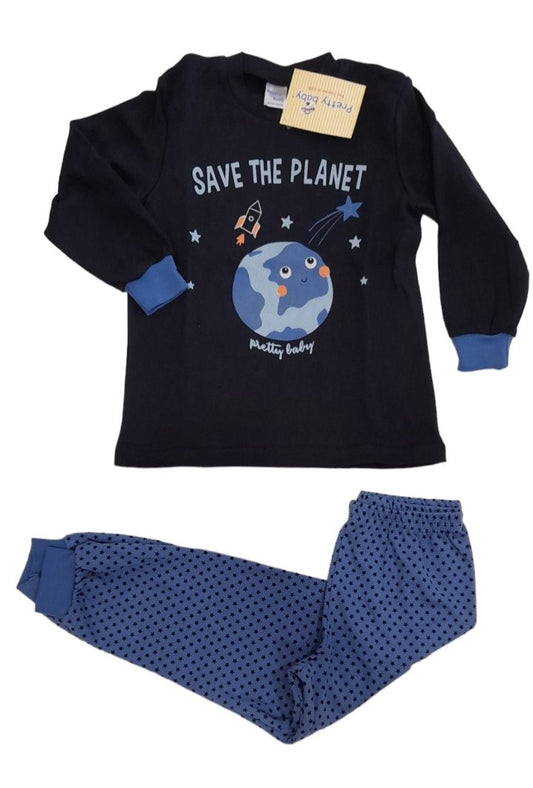Βρεφική Πιτζάμα αγόρι space plane βαμβακερή με μανσέτες κάτω στο παντελόνι #63989