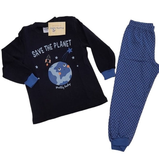 Πιτζάμα αγόρι space plane βαμβακερή με μανσέτες κάτω στο παντελόνι #63990